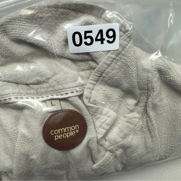 Common People Linen Blend Textured Polka Dot Button Up Shirt Size L Resort Wear - Picture 14 of 14